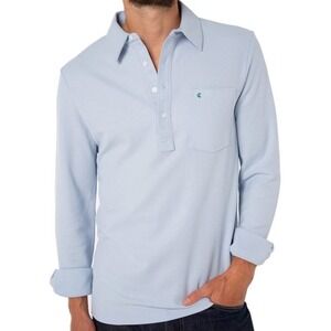 Criquet Mens Slim Fit Long Sleeve Players Shirt Blue Pima Cotton Polo Preppy M